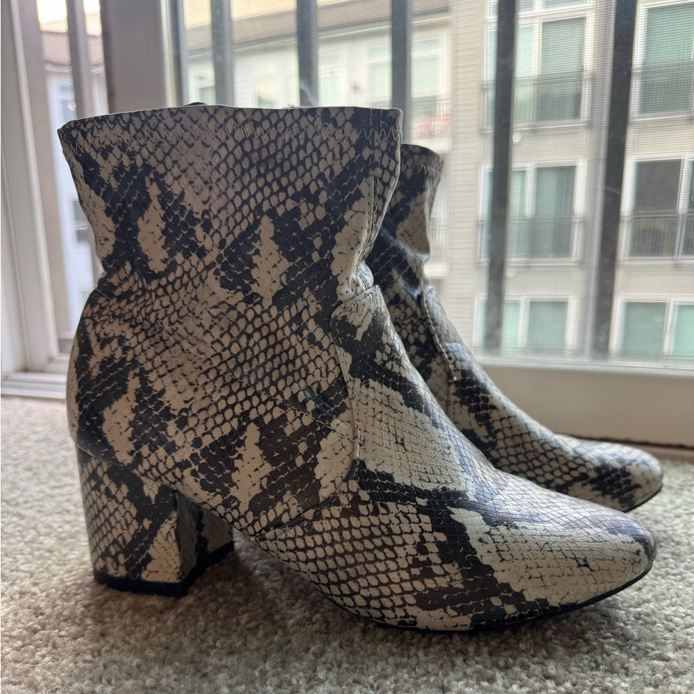 Time and Tru Black and Cream Snakeskin Ankle Boots